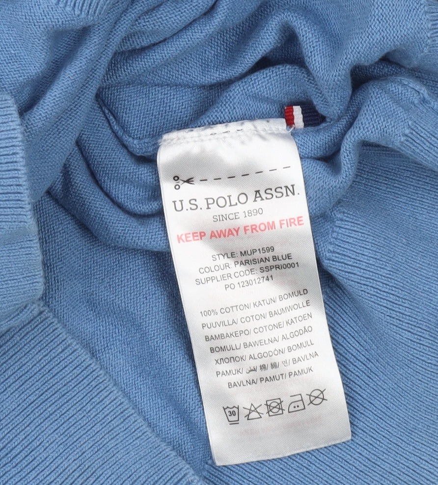 U.S. Polo Assn. Men's Blue Striped Cotton Crew Neck Jumper Size L