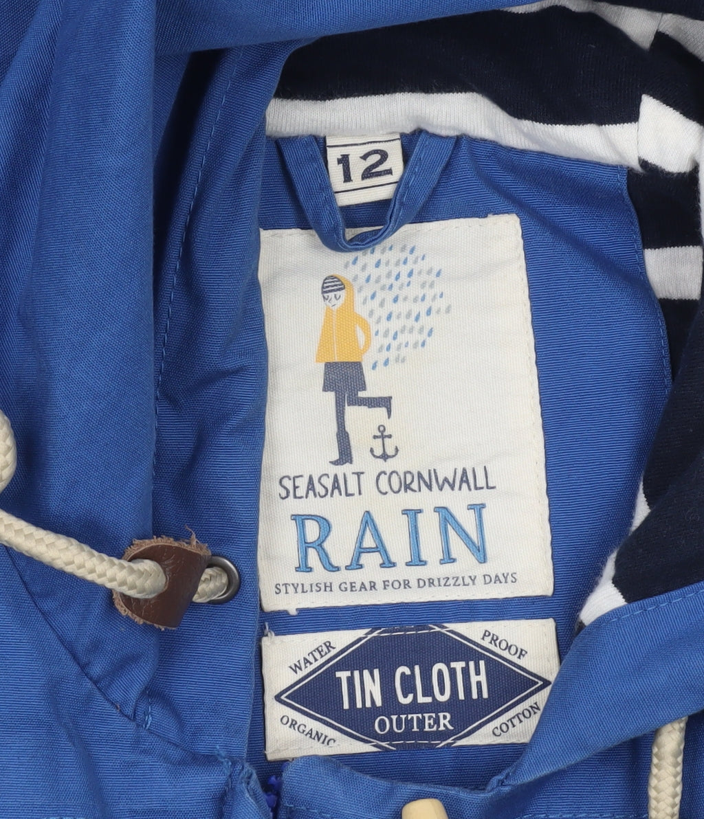 Seasalt Cornwall Women Blue Waterproof Hooded Rain Coat Size 12