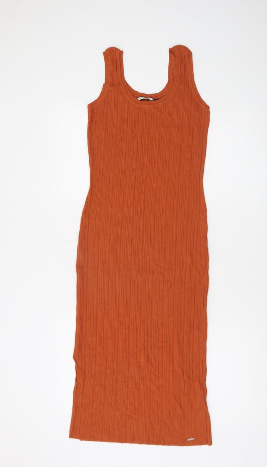 Superdry Women Brown Ribbed Midi Tank Dress Size 10