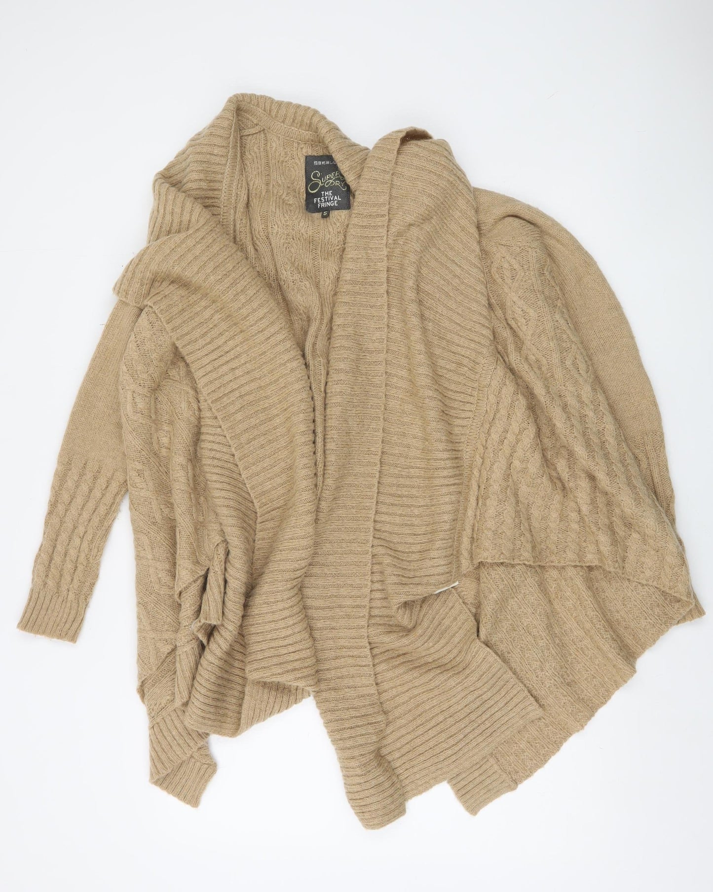 Superdry Women's Beige Cable Knit Cardigan S Relaxed Fit