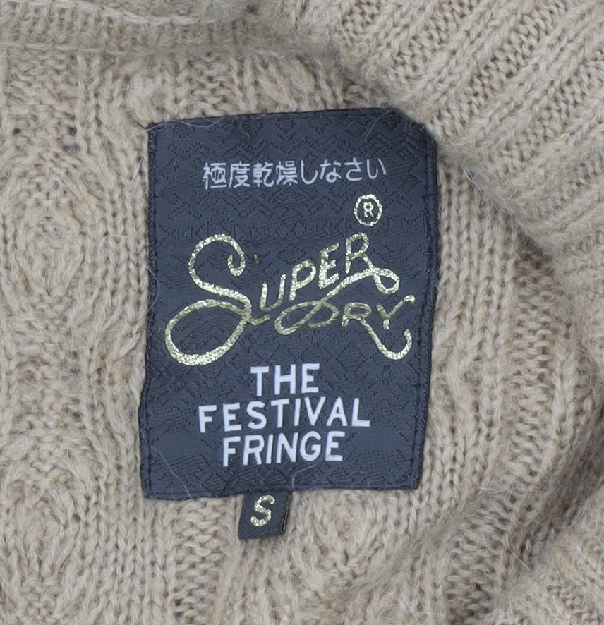 Superdry Women's Beige Cable Knit Cardigan S Relaxed Fit