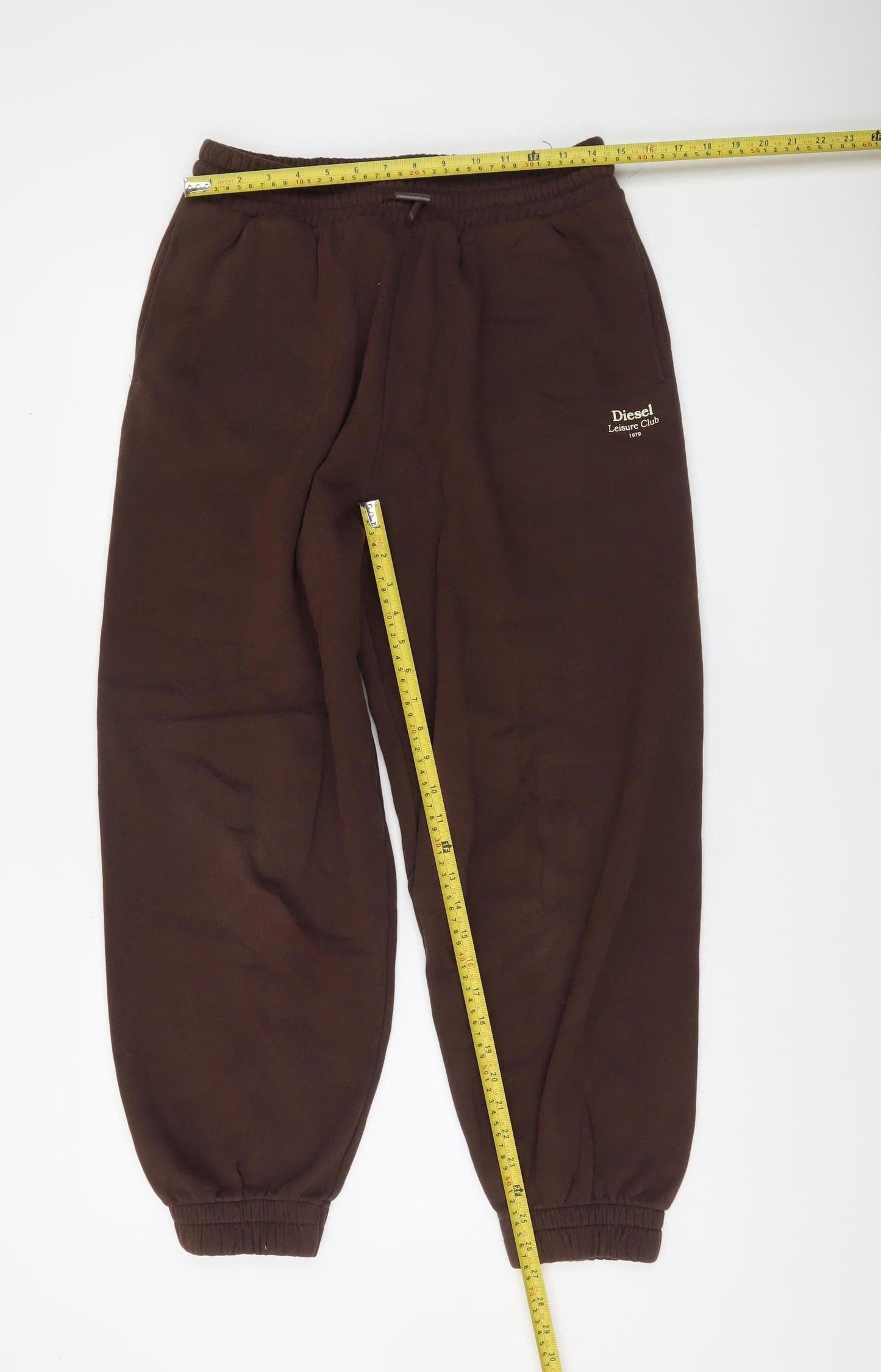 Diesel Women Brown Fleece Sweatpants L Logo Elastic Waist
