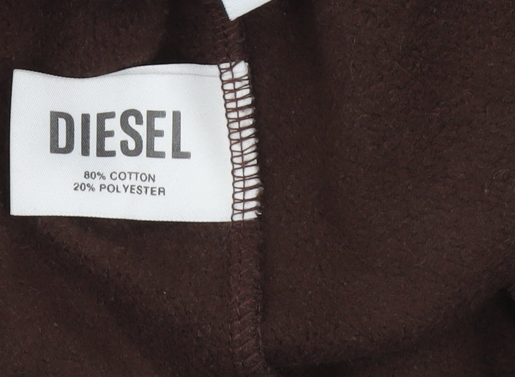 Diesel Women Brown Fleece Sweatpants L Logo Elastic Waist