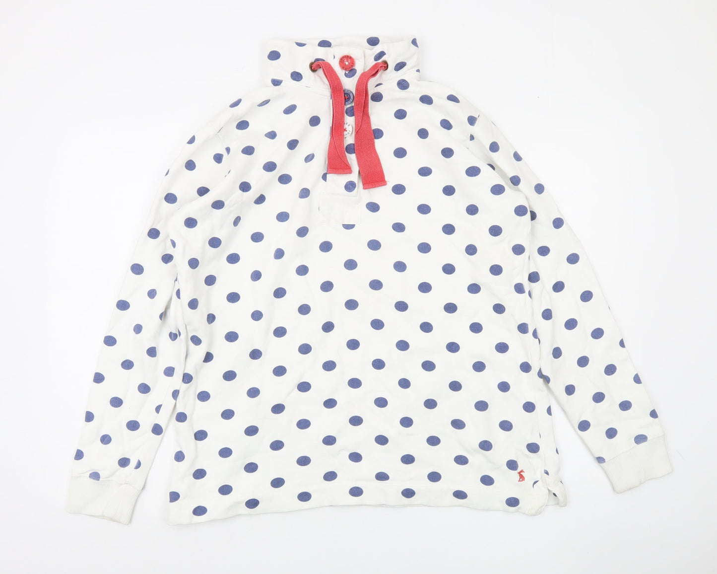 Joules Women White Blue Polka Dot Henley Sweatshirt Size 14