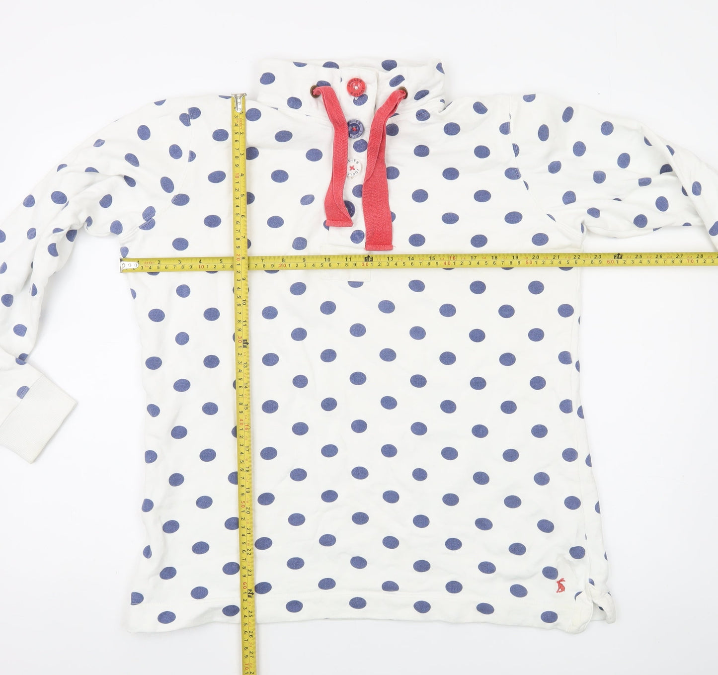 Joules Women White Blue Polka Dot Henley Sweatshirt Size 14