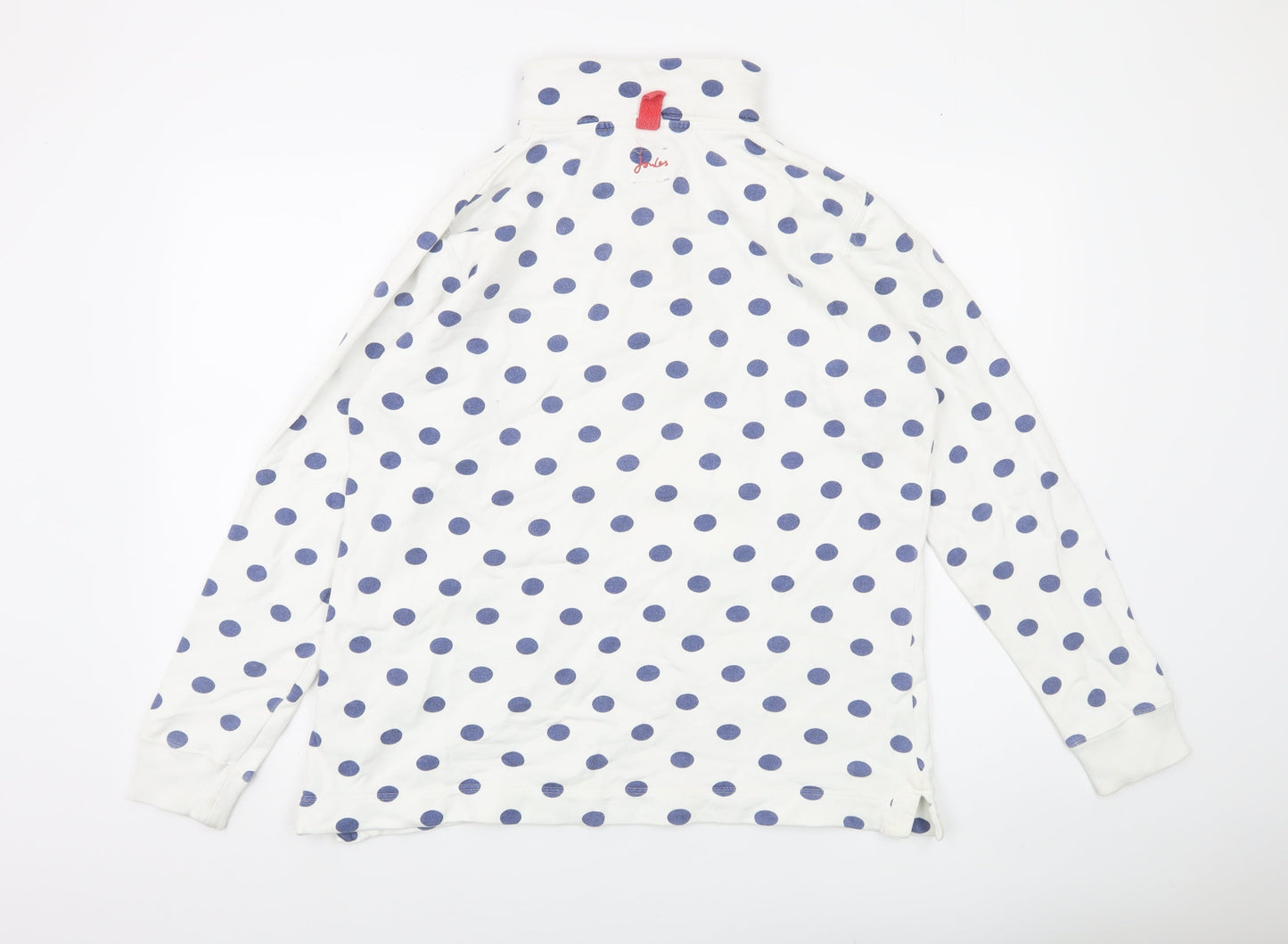 Joules Women White Blue Polka Dot Henley Sweatshirt Size 14