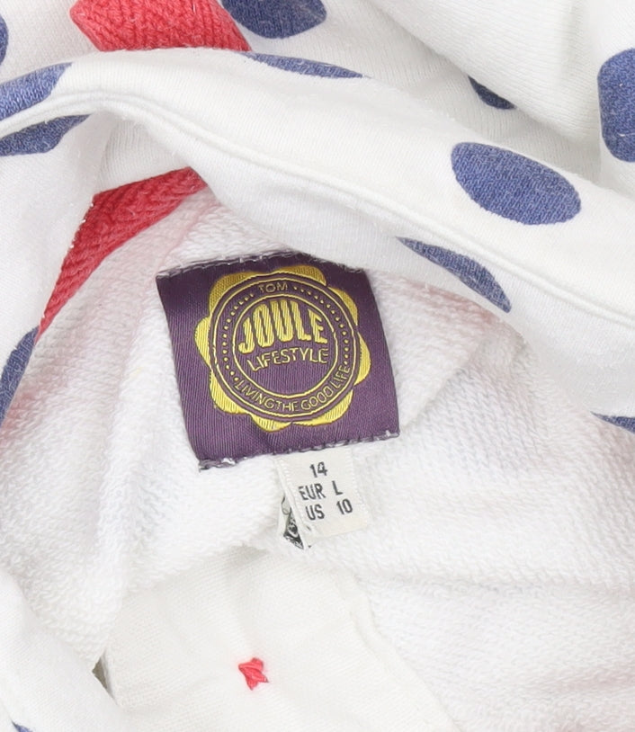 Joules Women White Blue Polka Dot Henley Sweatshirt Size 14