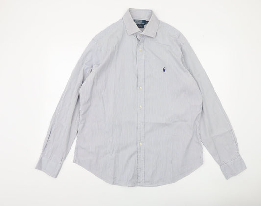 Ralph Lauren Men's Blue Striped Long Sleeve Button-Up Shirt 16.5 42 Slim Fit