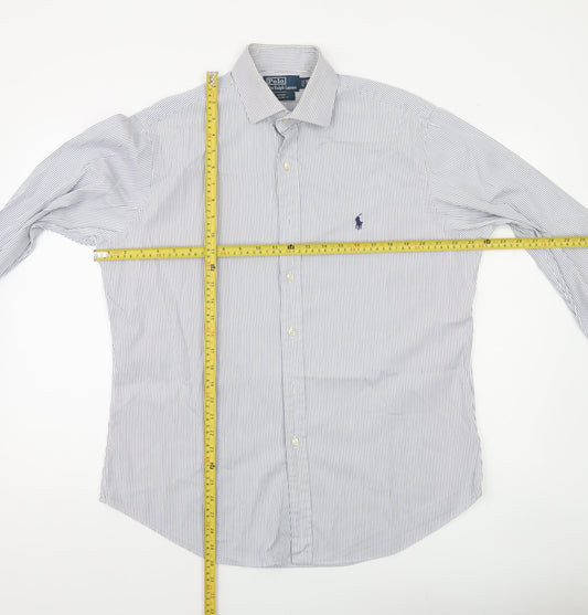 Ralph Lauren Men's Blue Striped Long Sleeve Button-Up Shirt 16.5 42 Slim Fit
