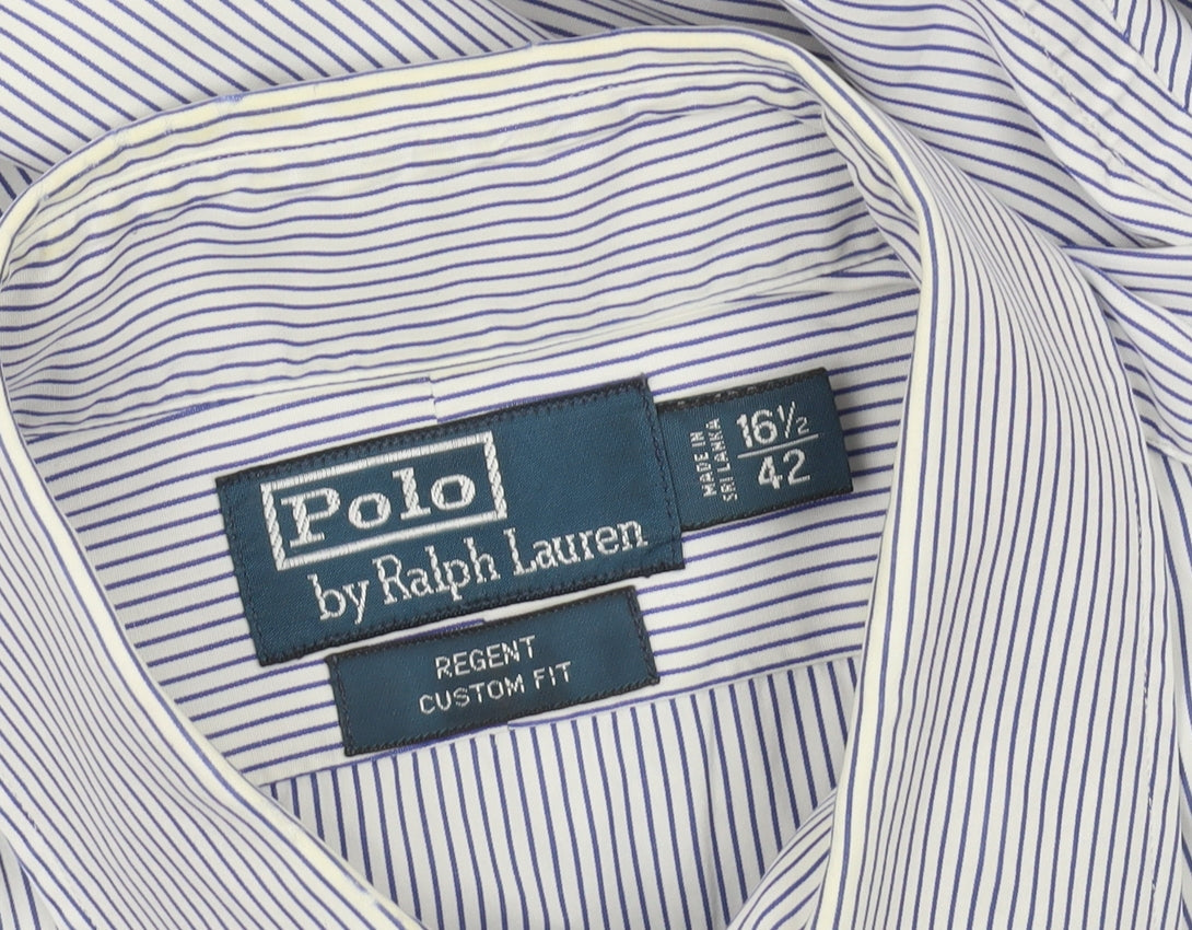Ralph Lauren Men's Blue Striped Long Sleeve Button-Up Shirt 16.5 42 Slim Fit