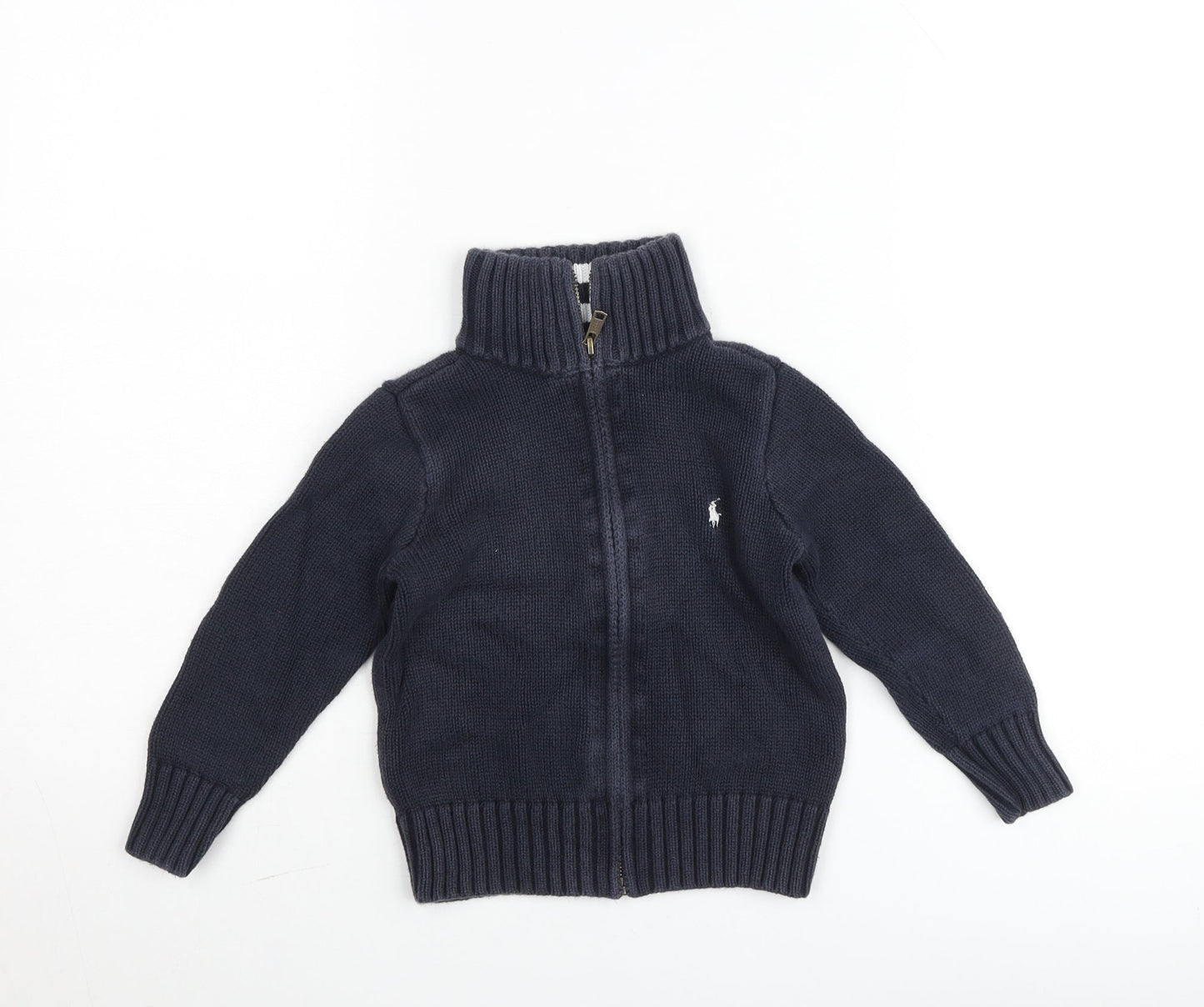 Ralph Lauren Boys Blue Cotton Full Zip Knit Jacket 4 Plus