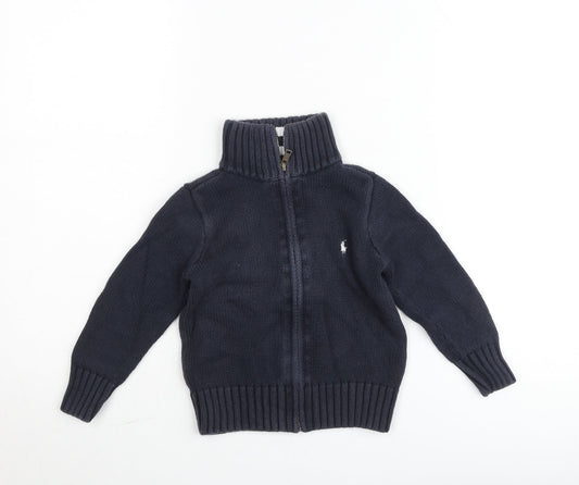 Ralph Lauren Boys Blue Cotton Full Zip Knit Jacket 4 Plus