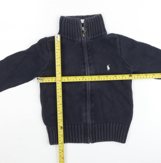 Ralph Lauren Boys Blue Cotton Full Zip Knit Jacket 4 Plus