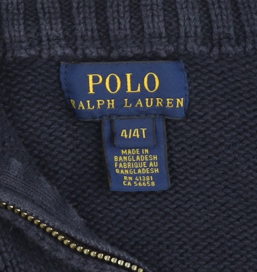 Ralph Lauren Boys Blue Cotton Full Zip Knit Jacket 4 Plus