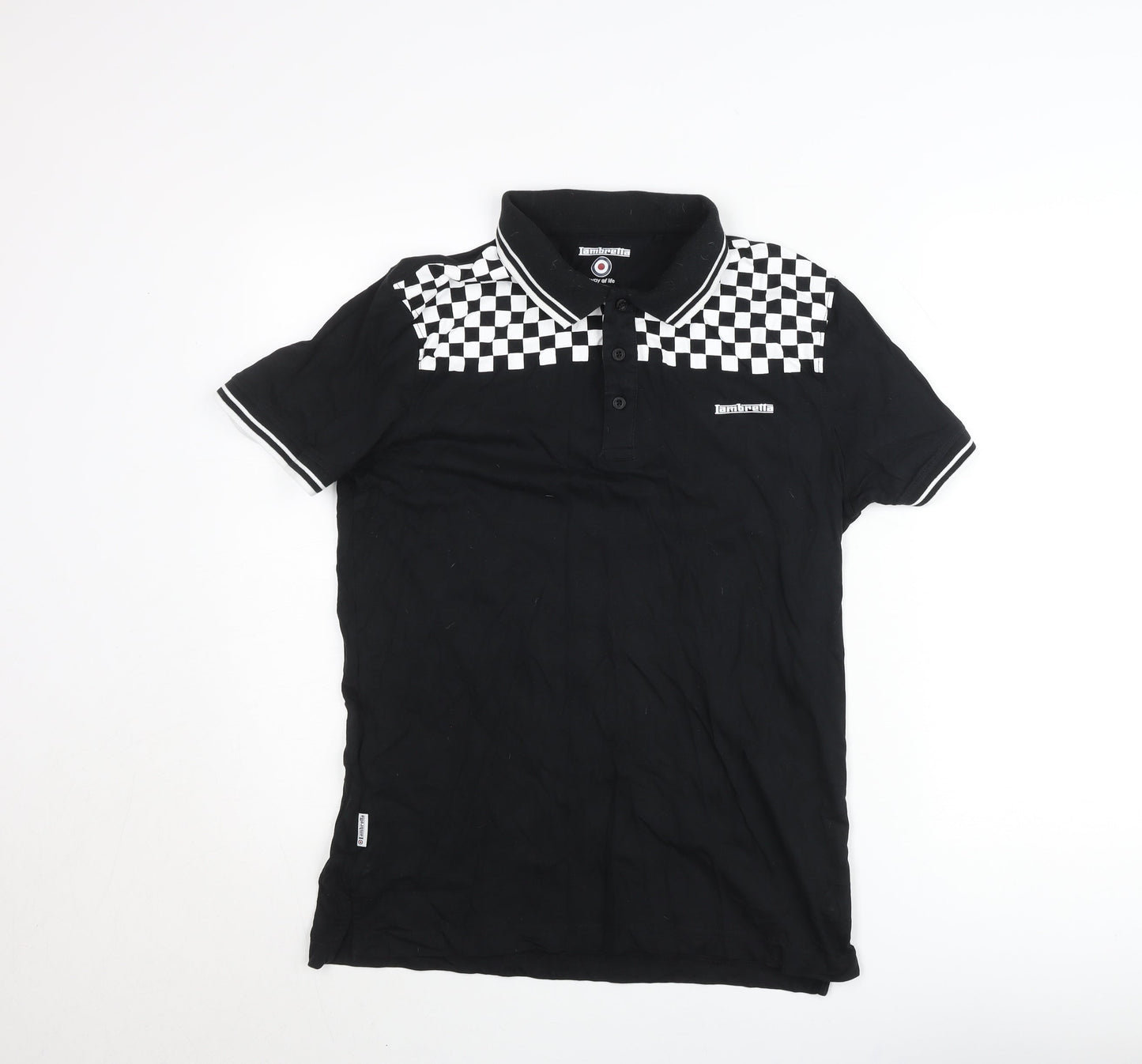 Lambretta Men's Black Check Retro Polo Shirt Small