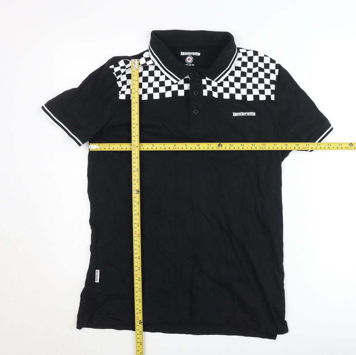Lambretta Men's Black Check Retro Polo Shirt Small