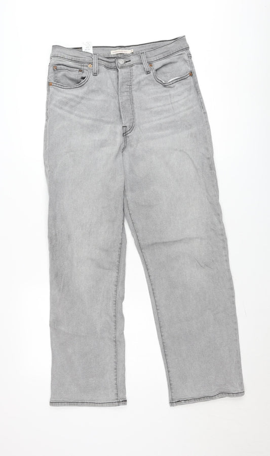 Levi's Women Grey Ribcage Straight Ankle Jeans Size 31 High Rise Denim