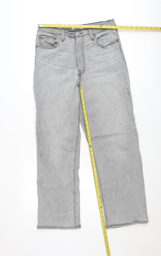 Levi's Women Grey Ribcage Straight Ankle Jeans Size 31 High Rise Denim