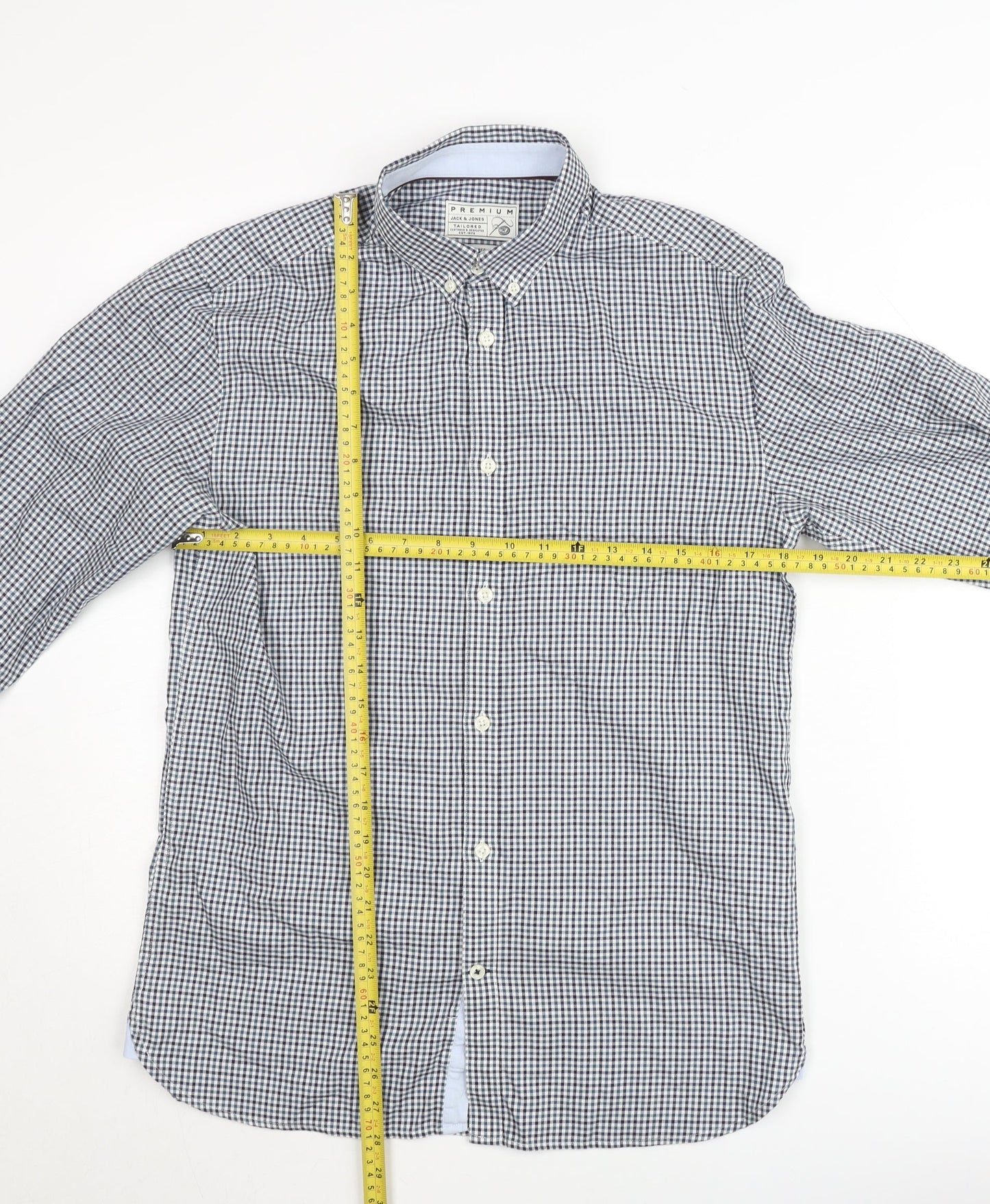 Jack & Jones Men’s Blue Check Slim Fit Long Sleeve Button-Up Shirt Size M