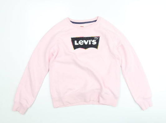 Levi's Girls Pink Logo Pullover Sweatshirt XL 13-15 Years Fleece Crew Neck