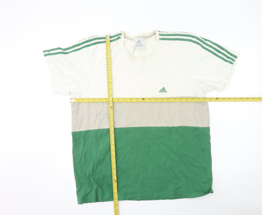 Adidas Men's Green Colourblock Crew Neck Cotton T-Shirt XL