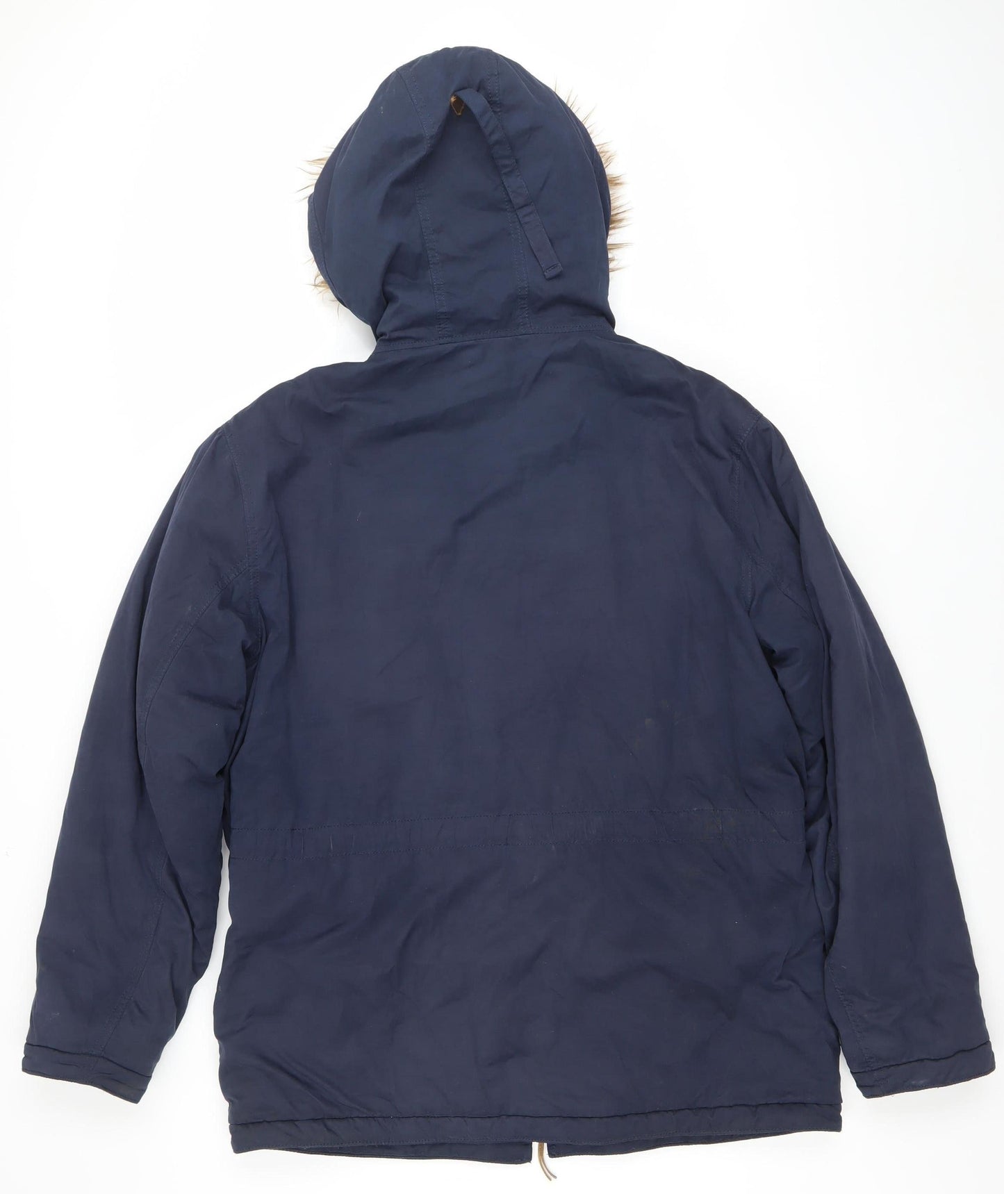 Farah Women Blue L Hooded Parka Jacket with Faux Fur Trim