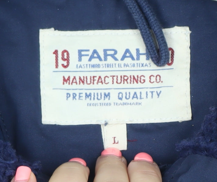 Farah Women Blue L Hooded Parka Jacket with Faux Fur Trim