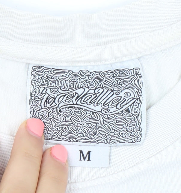 Stussy Women Beige Graphic Bear T-Shirt M Vintage Casual Top