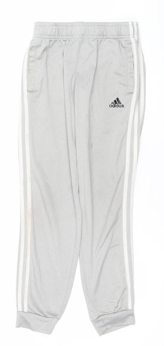 Adidas Boys Grey Track Pants 11-12 Years Elastic Waist Tapered Joggers