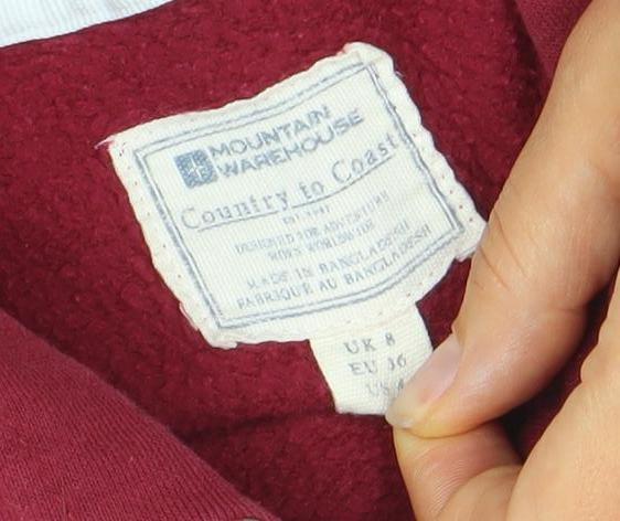 Mountain Warehouse Womens Red Explore Hoodie Size UK 8 Cotton Blend Pullover