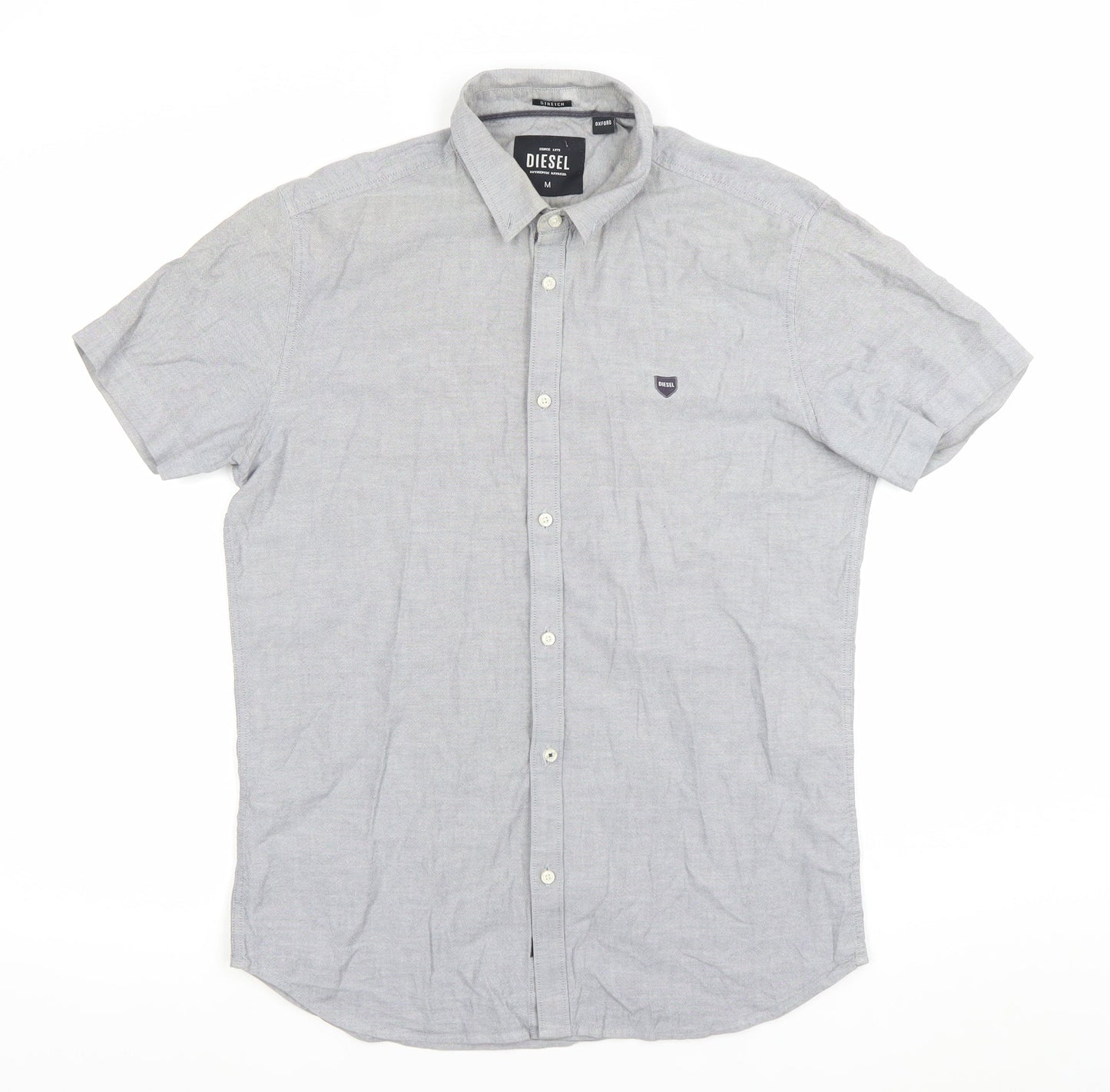 Diesel Men's Grey Short Sleeve Button-Up Oxford Cotton Shirt M