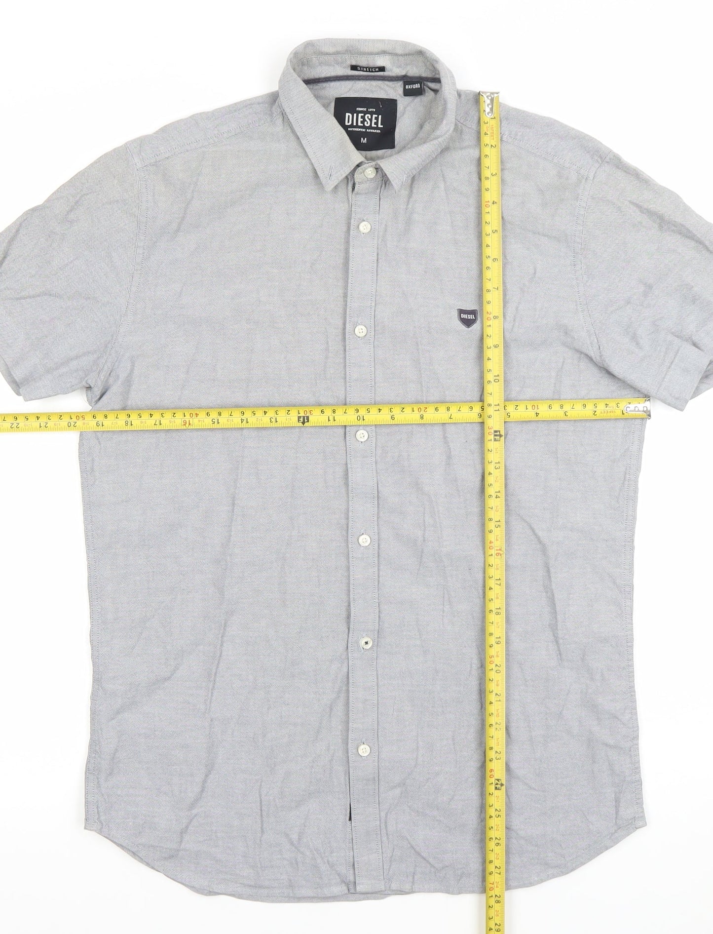 Diesel Men's Grey Short Sleeve Button-Up Oxford Cotton Shirt M