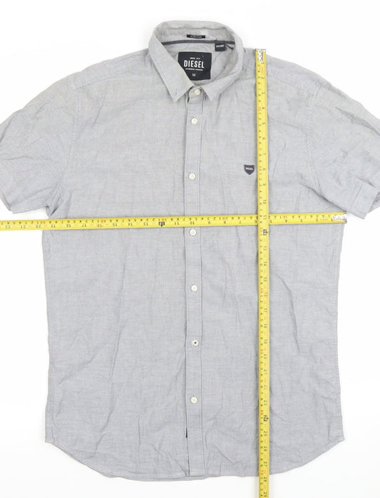 Diesel Men's Grey Short Sleeve Button-Up Oxford Cotton Shirt M
