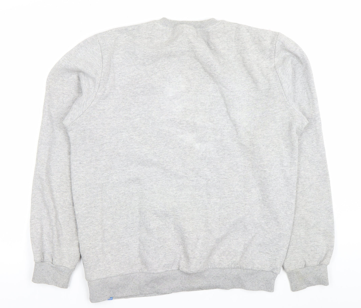 Adidas Mens Grey Crew Neck Sweatshirt M Logo Cotton Blend Pullover