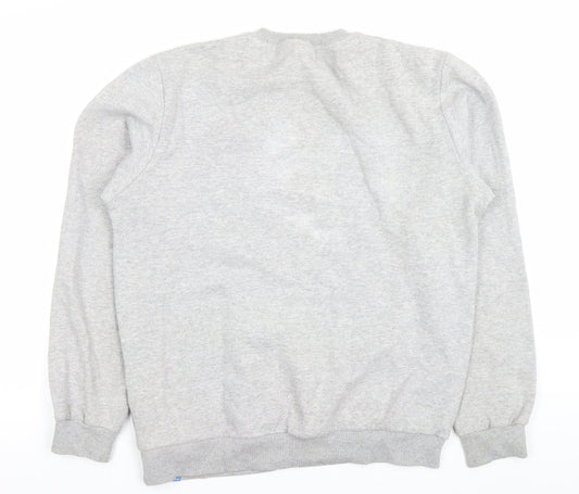 Adidas Mens Grey Crew Neck Sweatshirt M Logo Cotton Blend Pullover