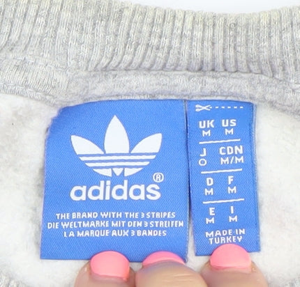 Adidas Mens Grey Crew Neck Sweatshirt M Logo Cotton Blend Pullover