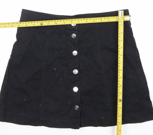 H&M Divided Women's Black Cotton A-Line Button Mini Skirt Size 10