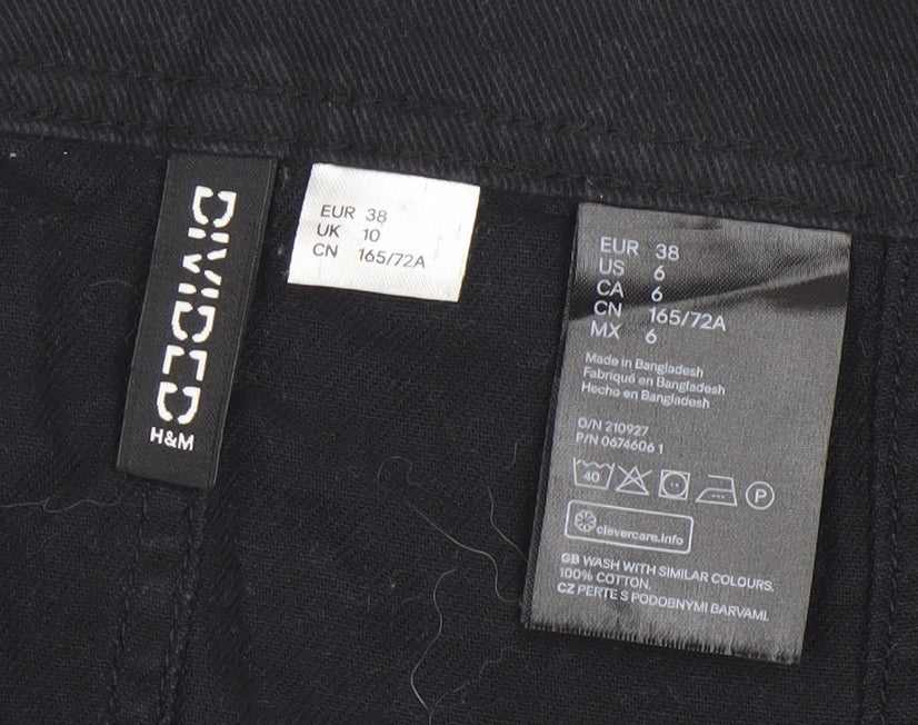 H&M Divided Women's Black Cotton A-Line Button Mini Skirt Size 10