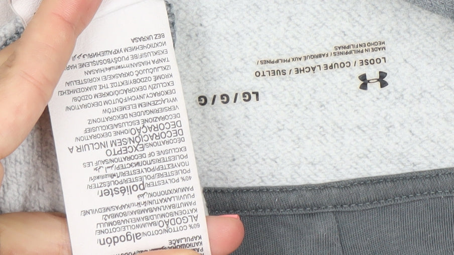 Under Armour Men's Grey Large Pullover Hoodie with Logo and Pockets