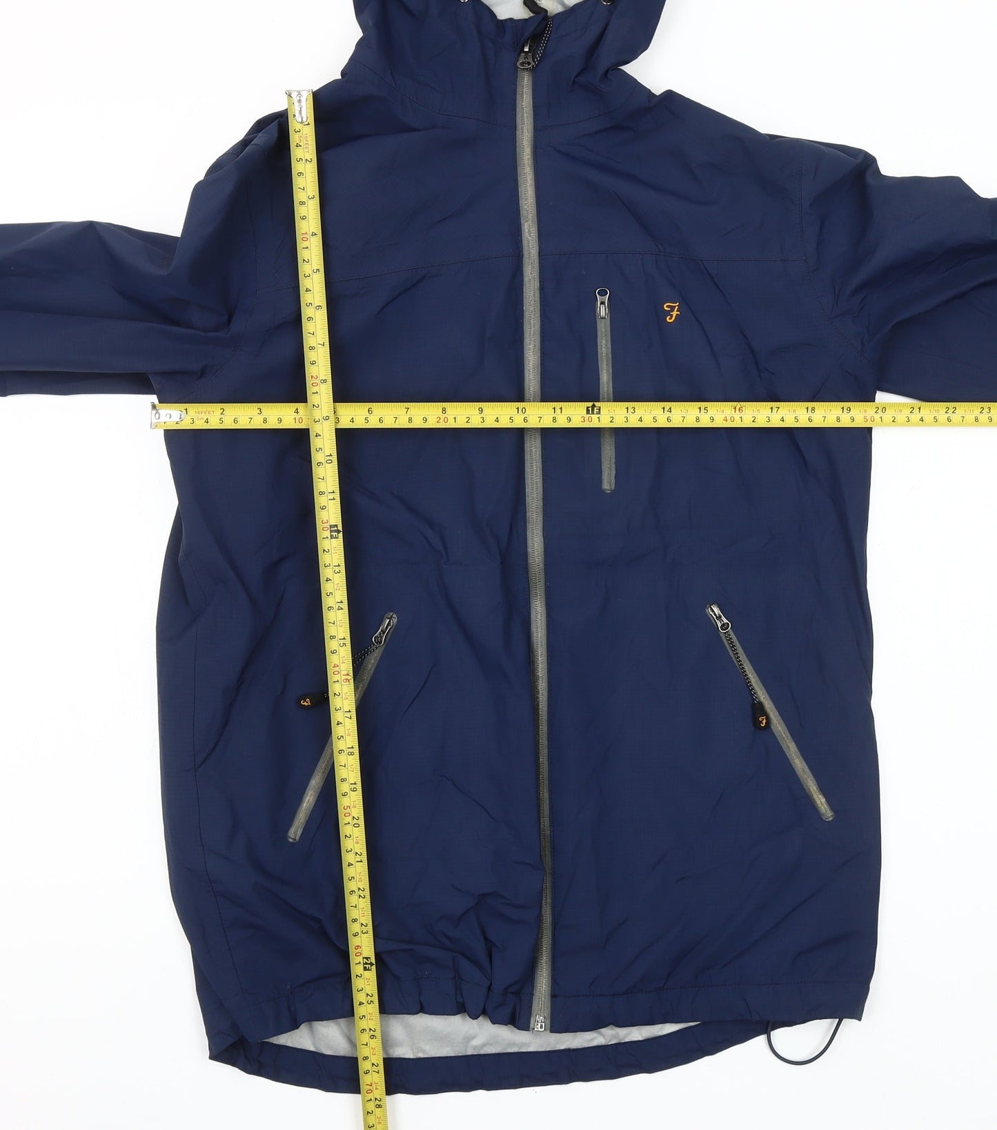 Farah Men's Blue Waterproof Hooded Windbreaker Jacket Size S