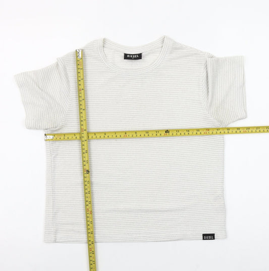 Diesel Women Ivory Short Sleeve Ribbed Stretch T-Shirt Size S