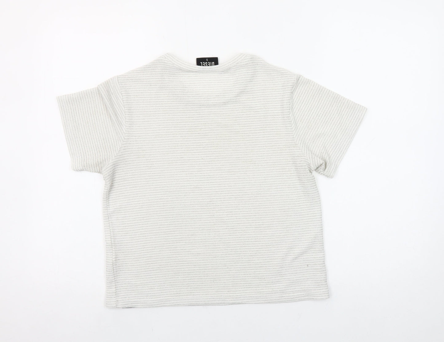 Diesel Women Ivory Short Sleeve Ribbed Stretch T-Shirt Size S