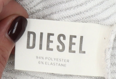 Diesel Women Ivory Short Sleeve Ribbed Stretch T-Shirt Size S