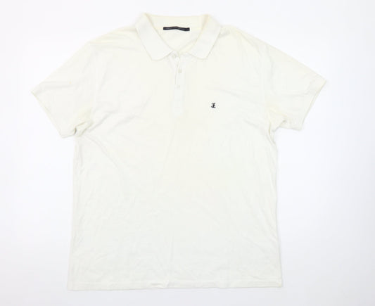 French Connection Men's Ivory Cotton Polo Shirt Size L