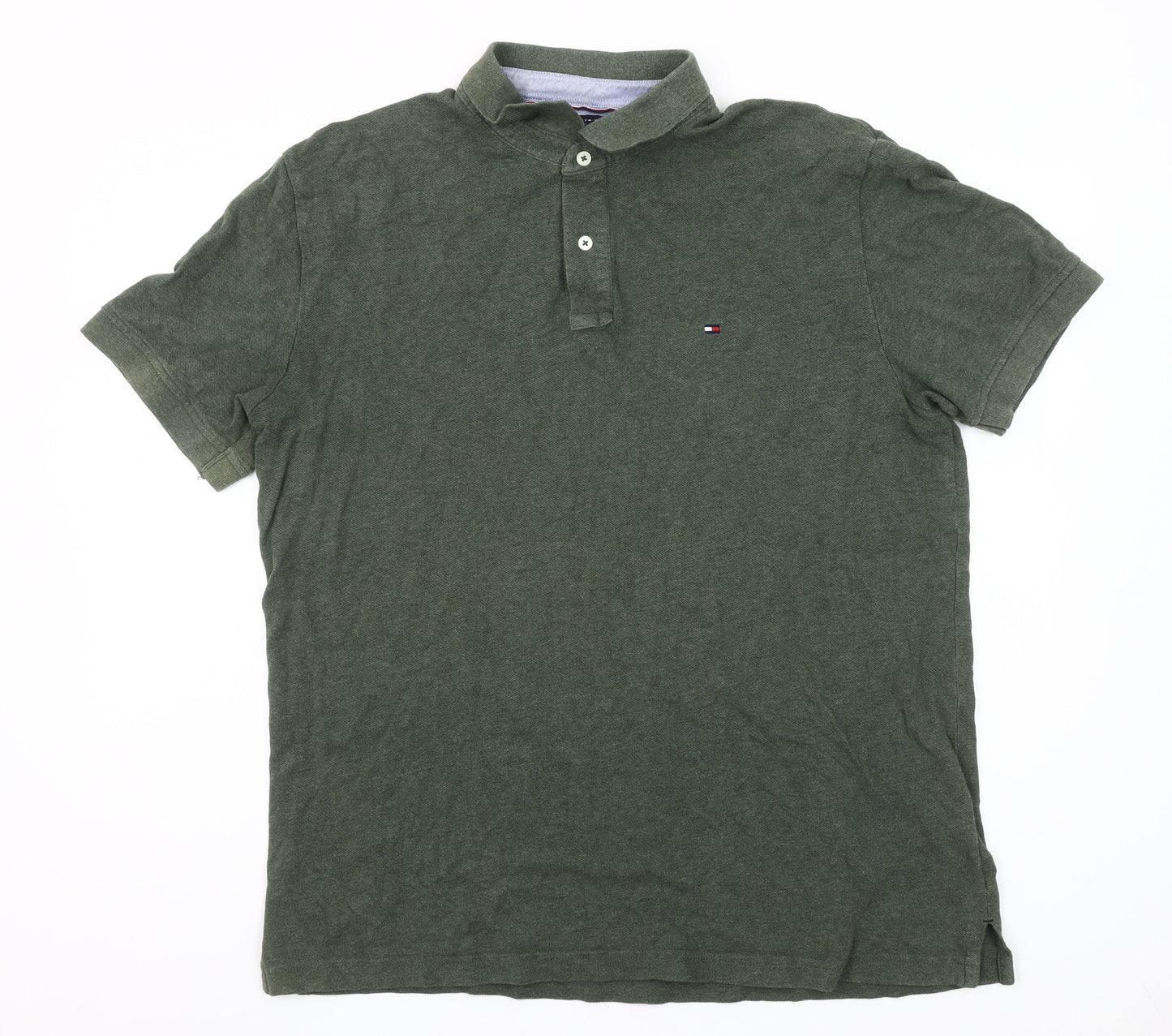 Tommy Hilfiger Men’s Green Cotton Polo Shirt XL Short Sleeve Classic Fit