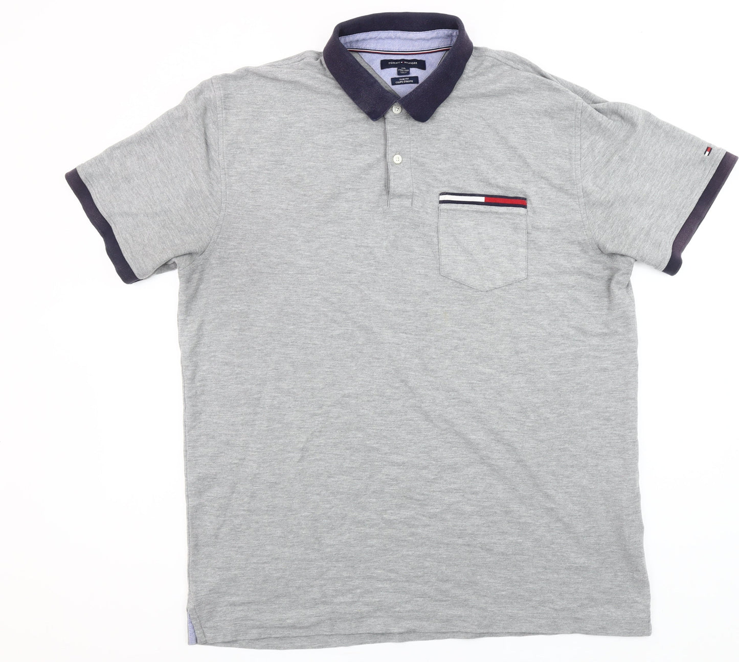 Tommy Hilfiger Men's Grey 2XL Slim Fit Short Sleeve Polo Shirt