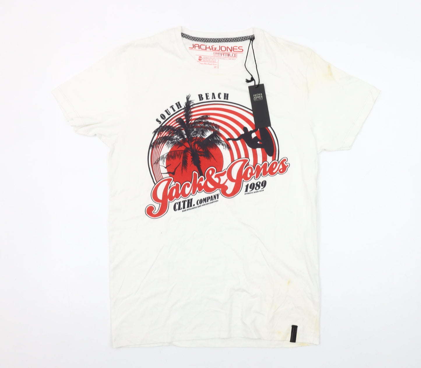 Jack & Jones Men's White South Beach Graphic T-Shirt Size L
