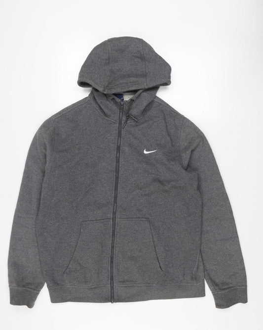 Nike Men's Grey Full Zip Hooded Jacket Size L Cotton Blend