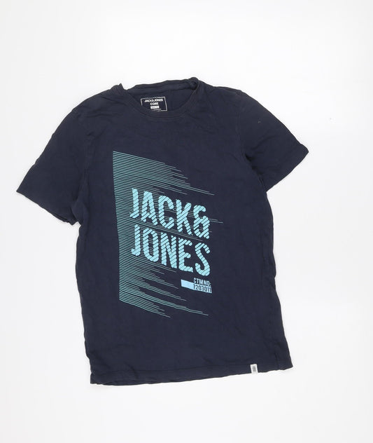 Jack & Jones Core Men's Blue Slim Fit Graphic Cotton T-Shirt Size M