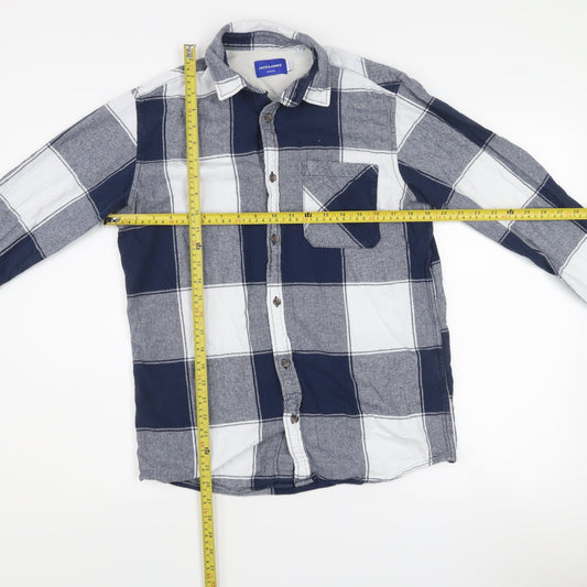 Jack & Jones Men's Blue Checked Long Sleeve Cotton Shirt Size S